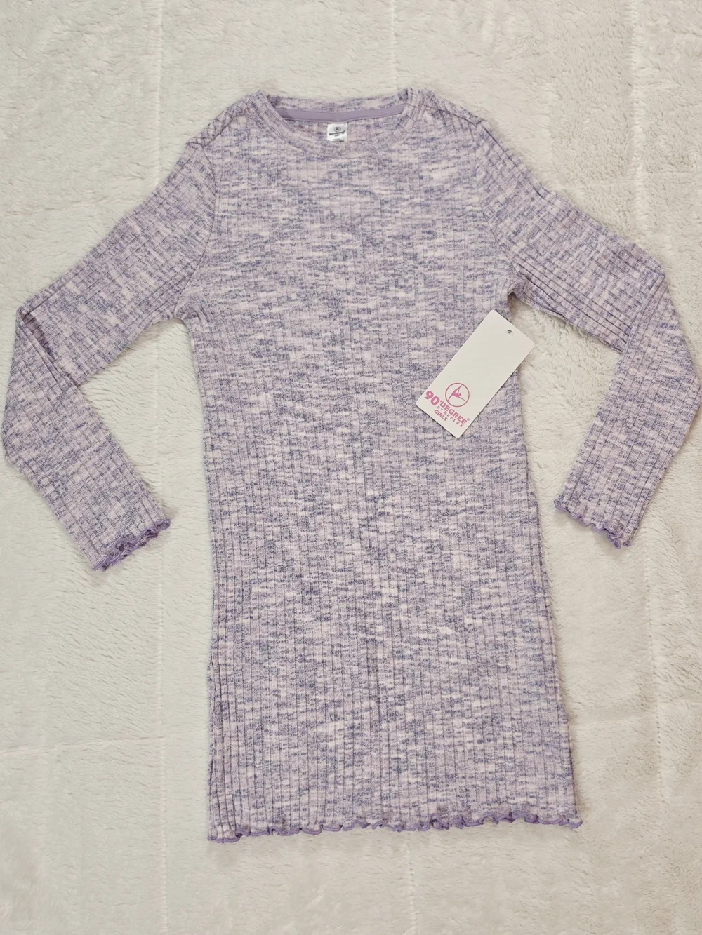 90 Degree By Reflex Lavender Marled Ribbed Long Sleeve Dress